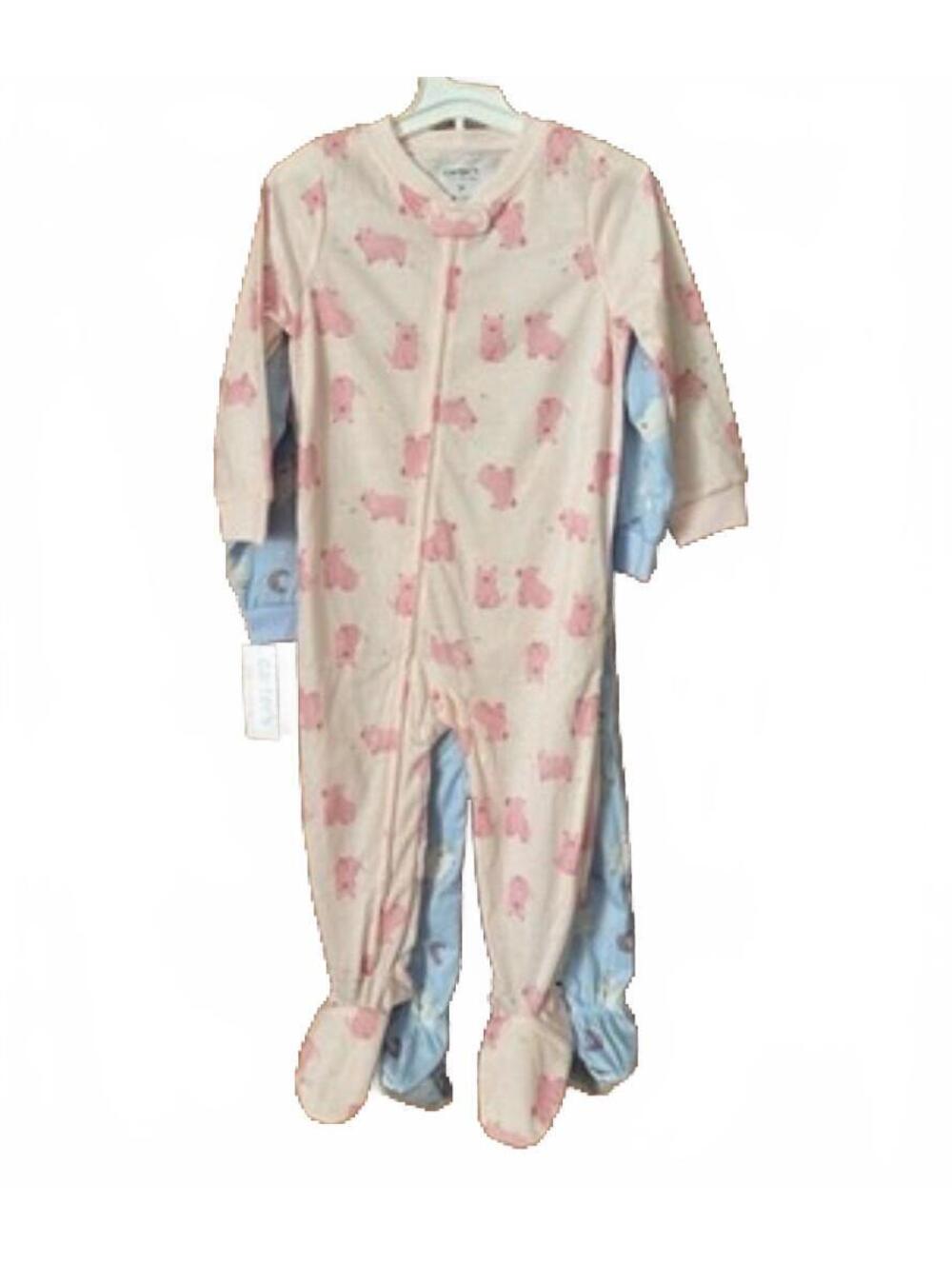 Carter's Blue Sheep and Pink Pig Footed One-Piece Set, total 2 pairs,  3T
